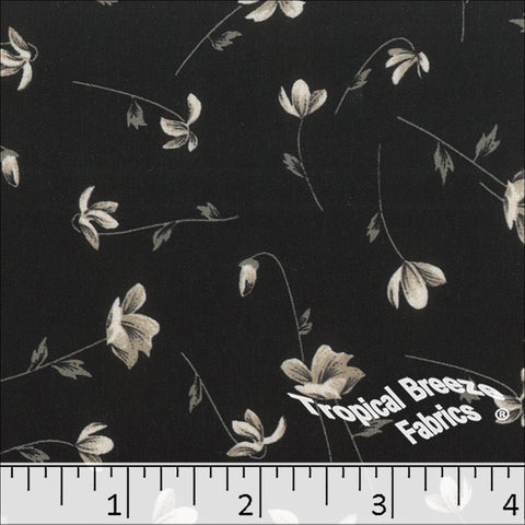 black, Crinkle Creme Floral Print Polyester Fabric 042527