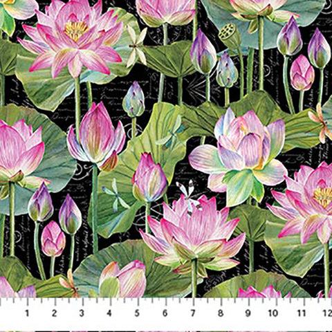 Water Lilies Collection Large Floral Cotton Fabric DP25057 black