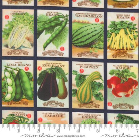 black, Farm and Garden Collection Seed Packets Cotton Fabric 7473