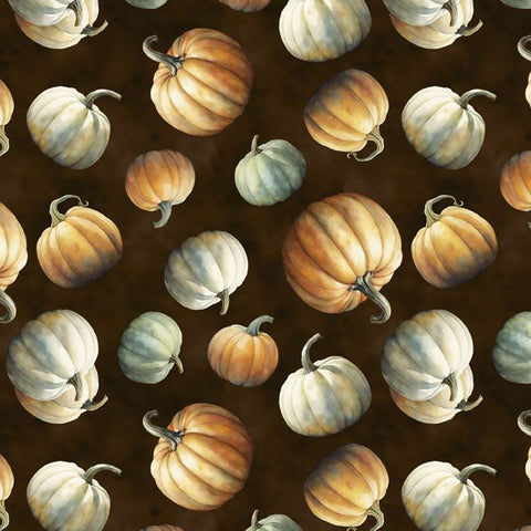 black, Glorious Fall Collection Tossed Pumpkins Cotton Fabric 33911