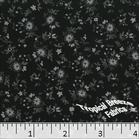 black, Koshibo Small Floral Print Polyester Fabric 048522