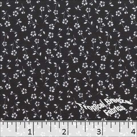 black, Polyester Twill Chiffon Tiny Floral Print Fabric 045515