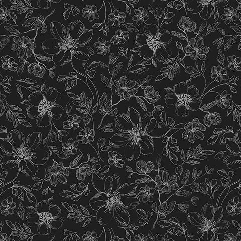 black, Scarlet Dreams Collection Floral Toile Cotton Fabric 30111