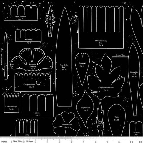 Black, Sewing Seeds Collection Posie Patterns Cotton Fabric CD15688