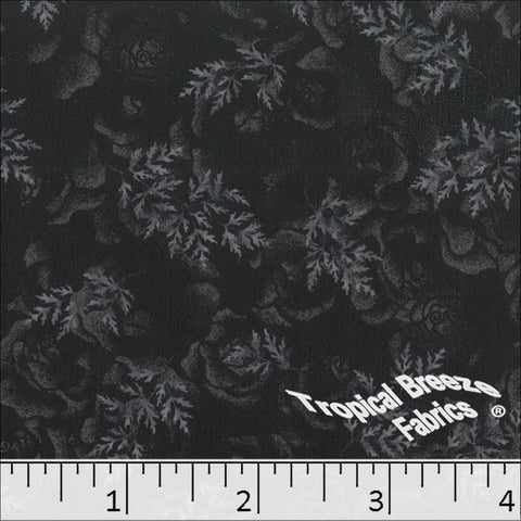 black, Silk Mist Leaf Print Polyester Fabric 042521