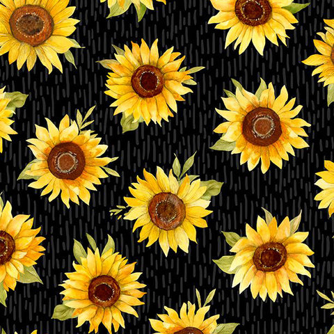 Sunflower Splendor Collection Sunflower Toss Cotton Fabric 83328 black
