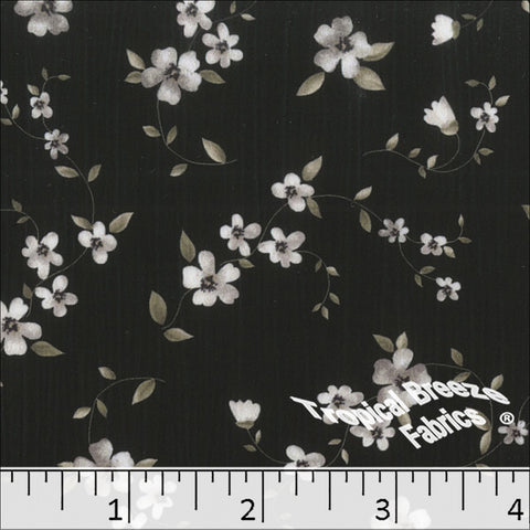 black, Sweet Cream Floral Print Polyester Fabric 042525