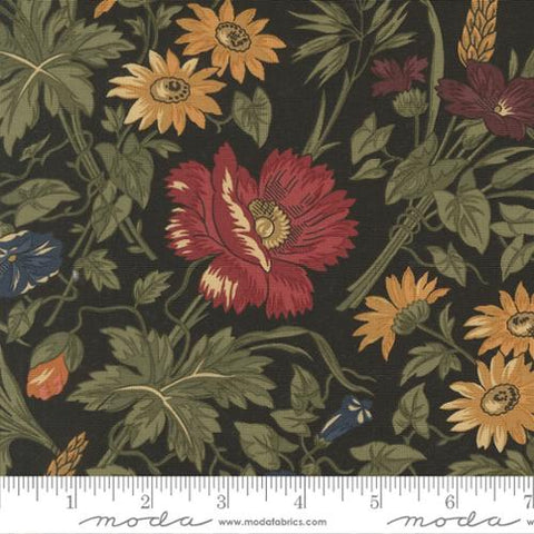 black, Wheatland Collection Large Floral Cotton Fabric 9790