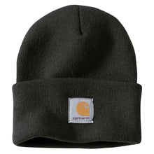 Black Carhartt beanie with Carhartt label stitched on front
