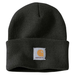 Black Carhartt beanie with Carhartt label stitched on front