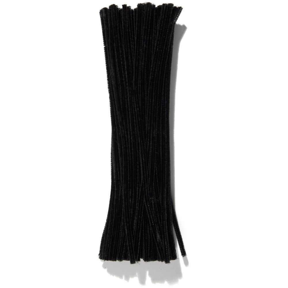 Round Pipe Cleaner Chenille Stick, with Iron Wire, Black, 300x5mm
