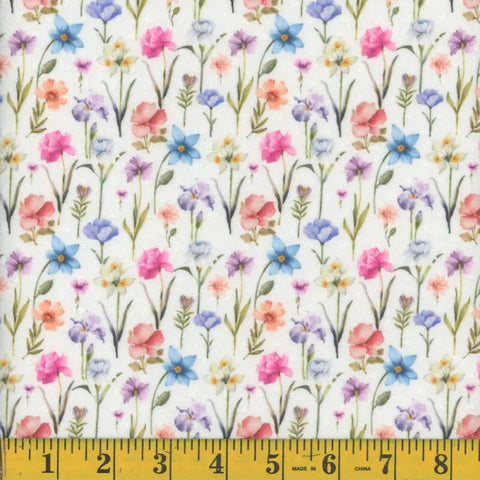 blue, Swiss Dot Wildflower Print Fabric 1358