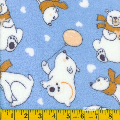 blue, Polar Bear Print Fleece Flannel Fabric 13795
