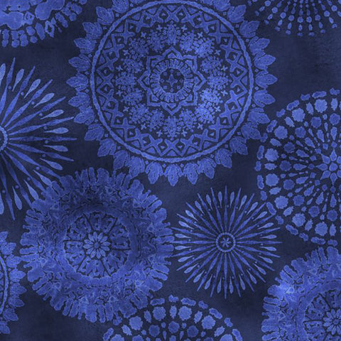 Indigo Splash Collection Watercolor Medallions Cotton Fabric 15711 blue