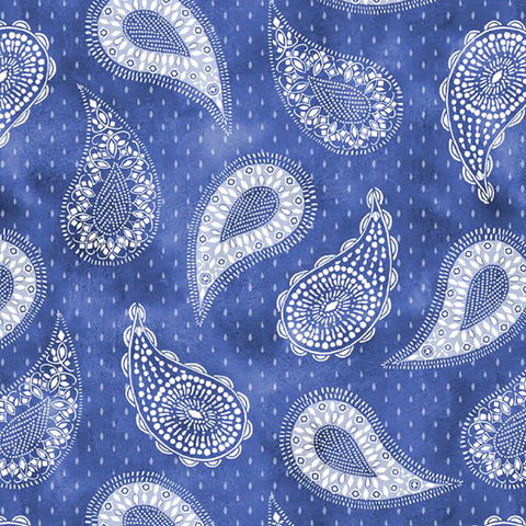 Indigo Splash Collection Paisley and Dots Cotton Fabric blue