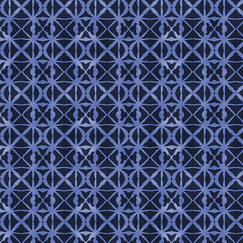 Indigo Splash Collection Ikat Diamond Tile Cotton Fabric 15715 blue