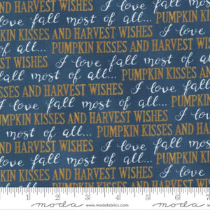 Harvest Wishes Fall Words Cotton Fabric blue