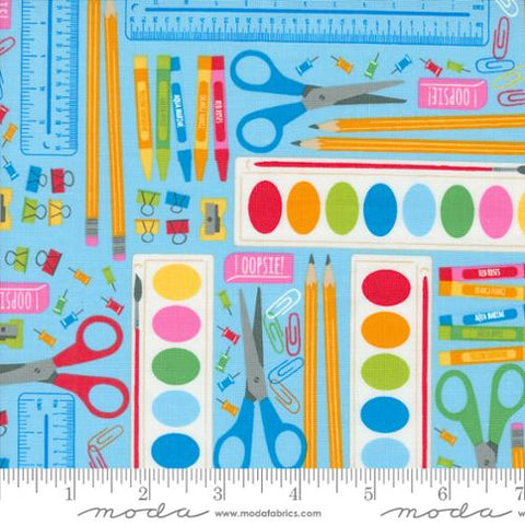 Back to School Collection School Supplies Cotton Fabric 20891 blue