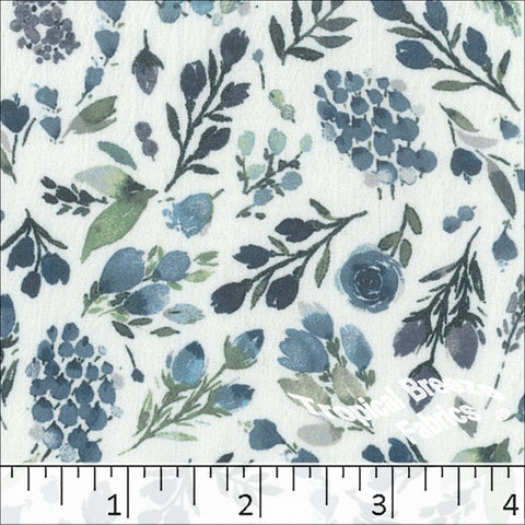 blue, Crinkle Creme Floral Print Polyester Fabric 042523
