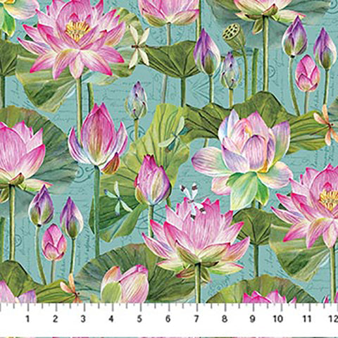 Water Lilies Collection Large Floral Cotton Fabric DP25057 blue