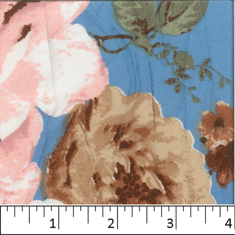 Blue, DTY Large Floral Print Fabric FA145