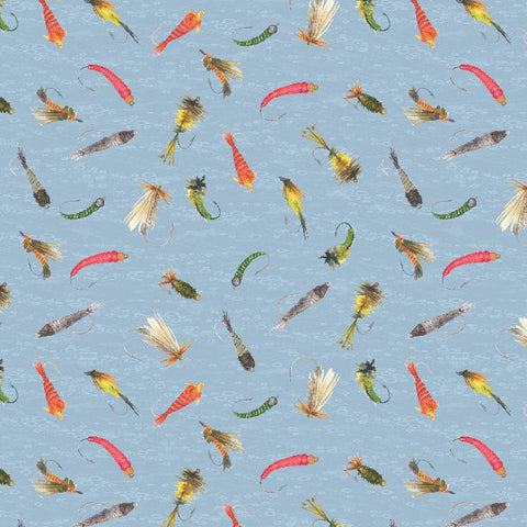 Blue, Gone Fishing Collection Fishing Lures Cotton Fabric 21764