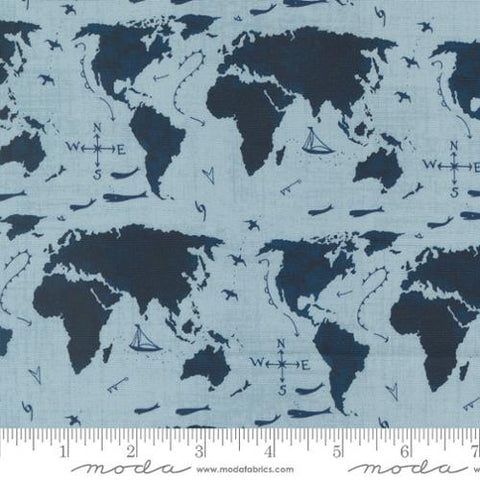 Longshore Collection World Map Cotton Fabric 24611 blue