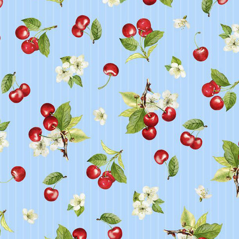 blue, Sweet Cherry Collection Cherry Toss Cotton Fabric 68570