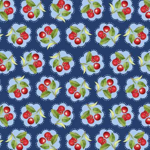 blue, Sweet Cherry Collection Floral Cherry Cotton Fabric 68572-443