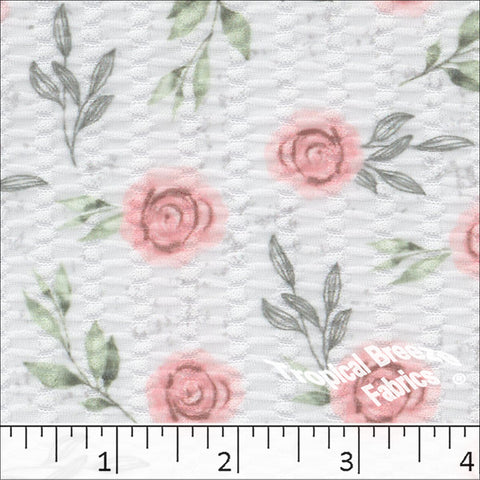blush, Seersucker Knit Floral Print Fabric 575512