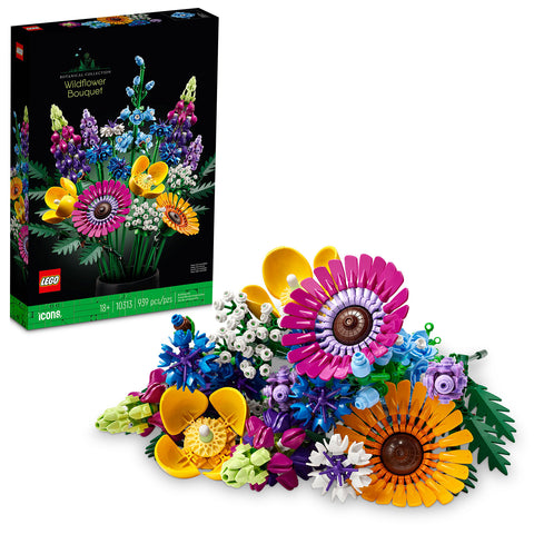 box and pieces, LEGO Icons Wildflower Bouquet Set 10313