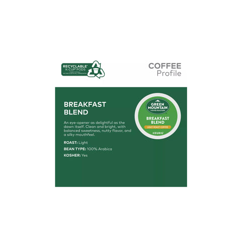 Green Mountain Breakfast Blend Coffee Keurig Pods 5000330085