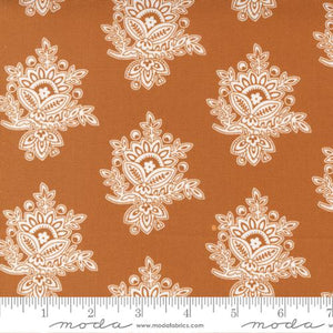 Cinnamon and Cream Collection Paisley Damask Cotton Fabric brown