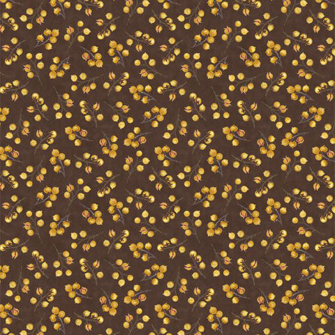 brown, Chickadee Charm Collection Berry Toss Cotton Fabric 27730
