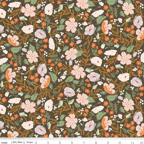 brown, Winged Medley Collection Boho Blooms Cotton Fabric C15912