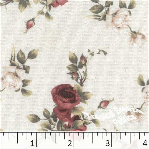 burgundy, Horizontal Rib Knit Floral Print Dress Fabric 572524