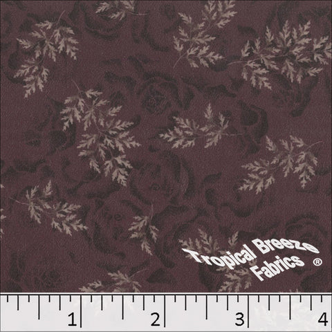 burgundy, Silk Mist Leaf Print Polyester Fabric 042521