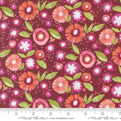 burgundy, Superbloom Collection Posy Party Cotton Fabric 48786