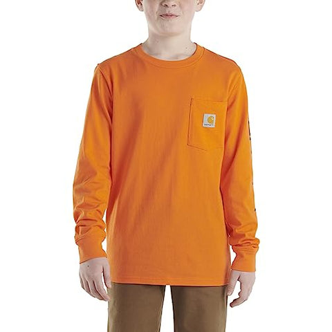 Exotic Orange Boys' Long-Sleeve Crewneck T-Shirt with Pocket CA6458