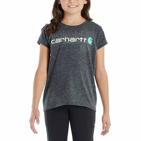Caviar Black Snow Heather Girls' Short-Sleeve Core Logo T-Shirt CA9945-K01SH