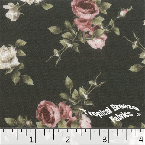 charcoal, Horizontal Rib Knit Floral Print Dress Fabric 572524