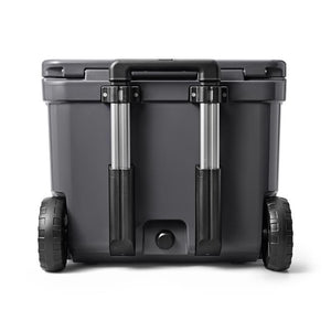 Charcoal Yeti Roadie 60 Roller Cooler back view with handle down