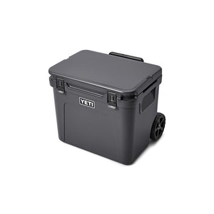 Charcoal Yeti Roadie 60 Roller Cooler with handle down