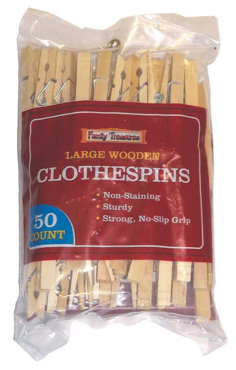 50 wooden clothespins in a plastic bag