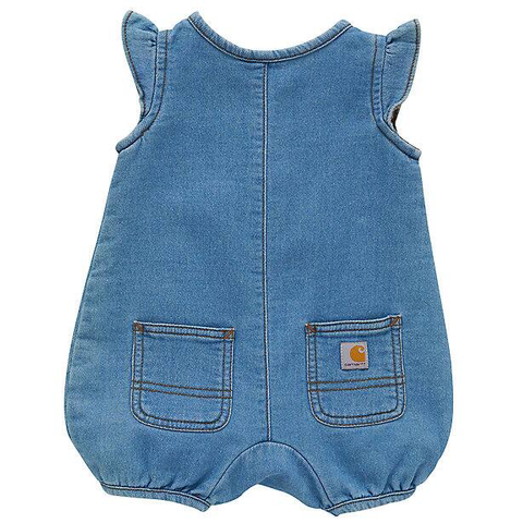 Back of Baby Girls' Short-Sleeve Denim Henley Romper CM9750