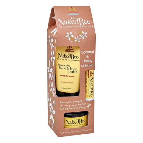 the naked bee hand and body lotion trio coconut & honey