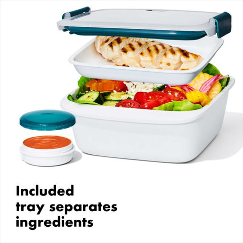 Container with salad and chicken