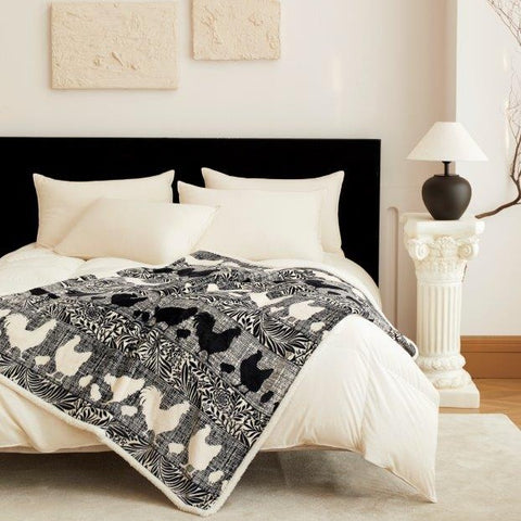 Virah Bella Cottage Chickens sherpa throw on bed
