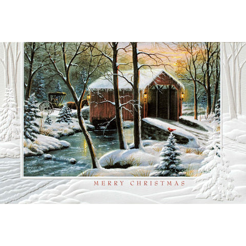 Covered bridge Christmas greeting card