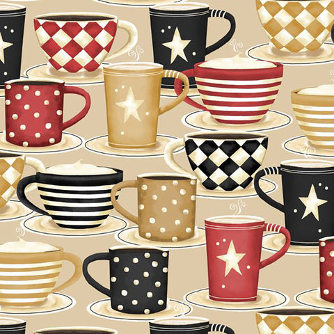 Coffee Always Collection Packed Cups Cotton Fabric cream